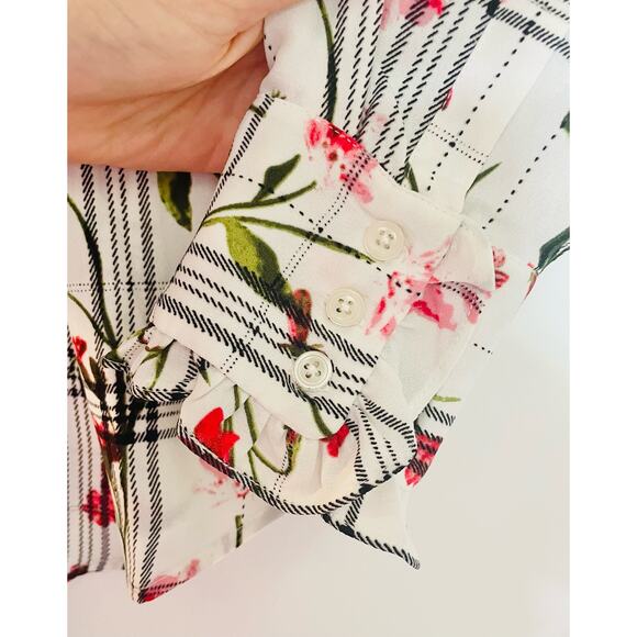 RACHEL ROY Womens Floral Check Ruffle Cuff Blouse Size 20W - Picture 5 of 14